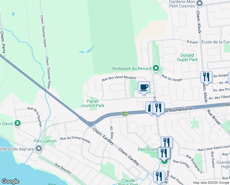 map of restaurants, bars, coffee shops, grocery stores, and more near 50 Rue de la Laiterie in Gatineau