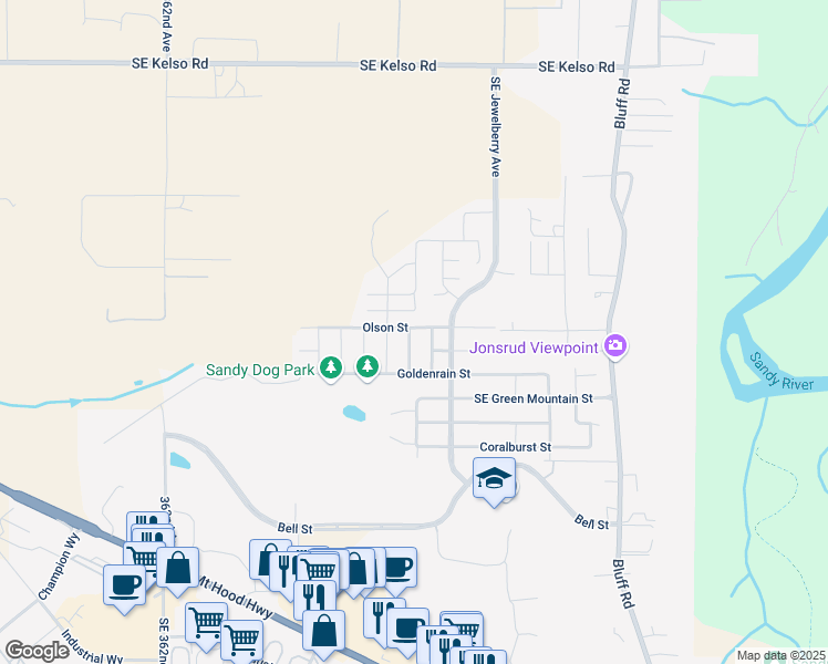 map of restaurants, bars, coffee shops, grocery stores, and more near 66 Bachelor Avenue in Sandy