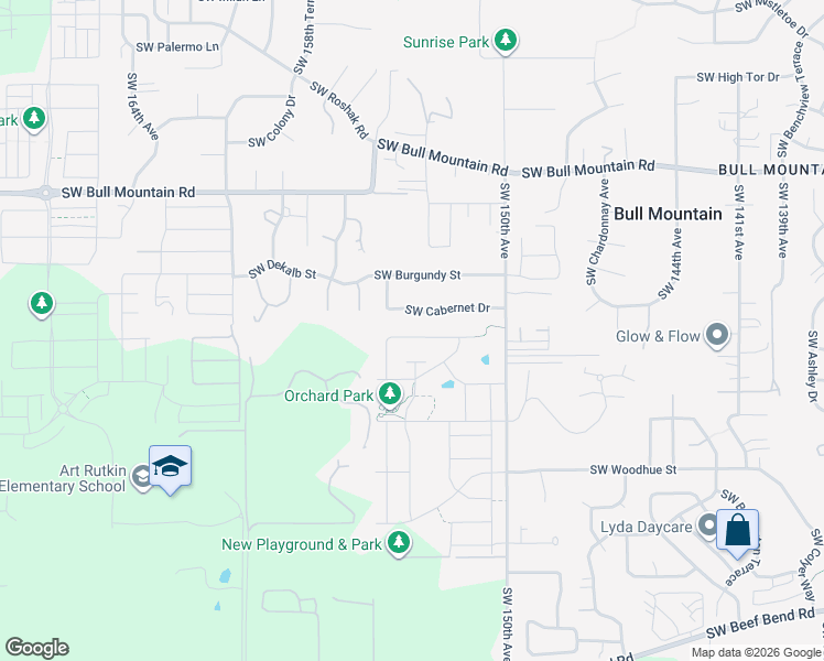 map of restaurants, bars, coffee shops, grocery stores, and more near 15371 Southwest Thames Lane in Tigard