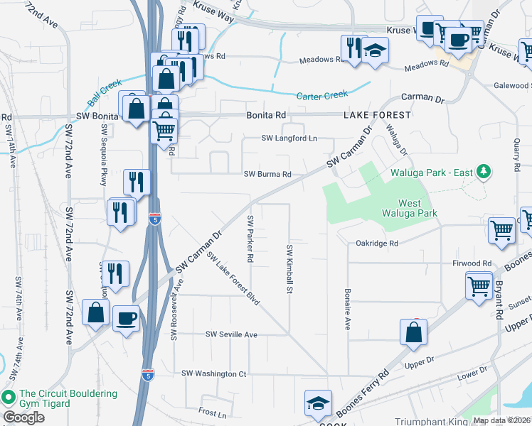 map of restaurants, bars, coffee shops, grocery stores, and more near 15846 Allison Place in Lake Oswego