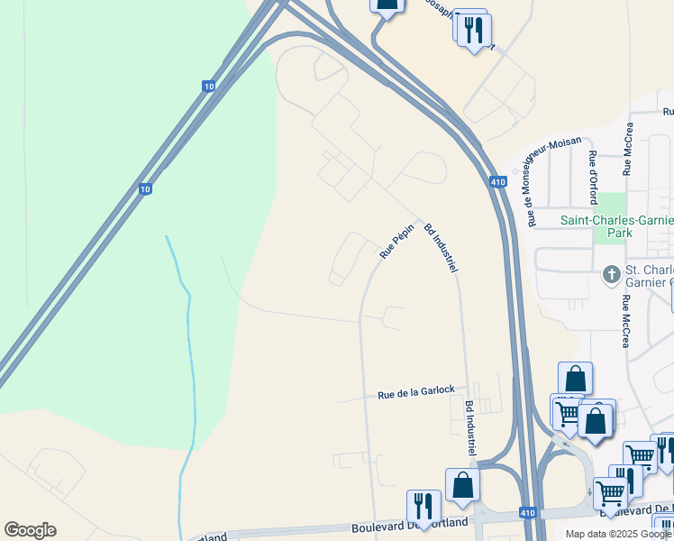 map of restaurants, bars, coffee shops, grocery stores, and more near 845 Rue Pépin in Sherbrooke