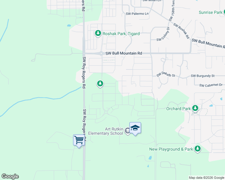 map of restaurants, bars, coffee shops, grocery stores, and more near 14993 Southwest 164th Avenue in Tigard
