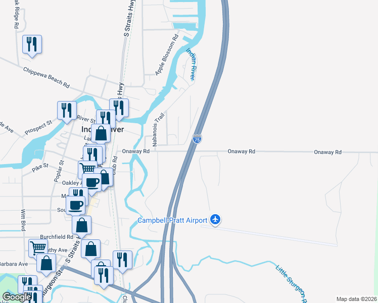 map of restaurants, bars, coffee shops, grocery stores, and more near in Indian River