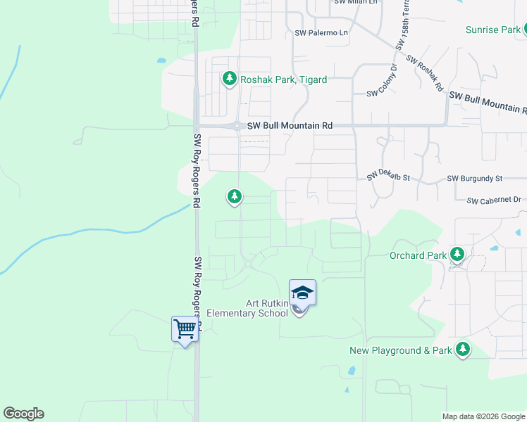 map of restaurants, bars, coffee shops, grocery stores, and more near 14993 Southwest 164th Avenue in Tigard