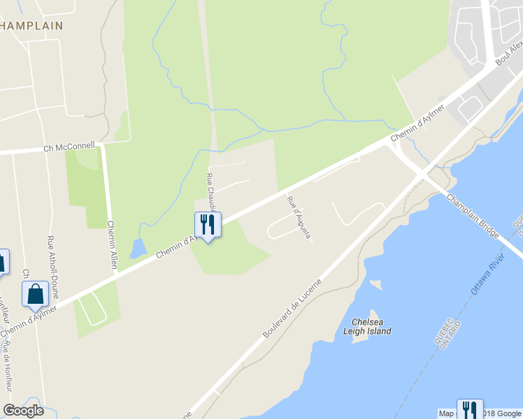 map of restaurants, bars, coffee shops, grocery stores, and more near 1236 Chemin d'Aylmer in Gatineau