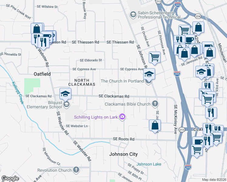 map of restaurants, bars, coffee shops, grocery stores, and more near 7919 Southeast Clackamas Road in Milwaukie