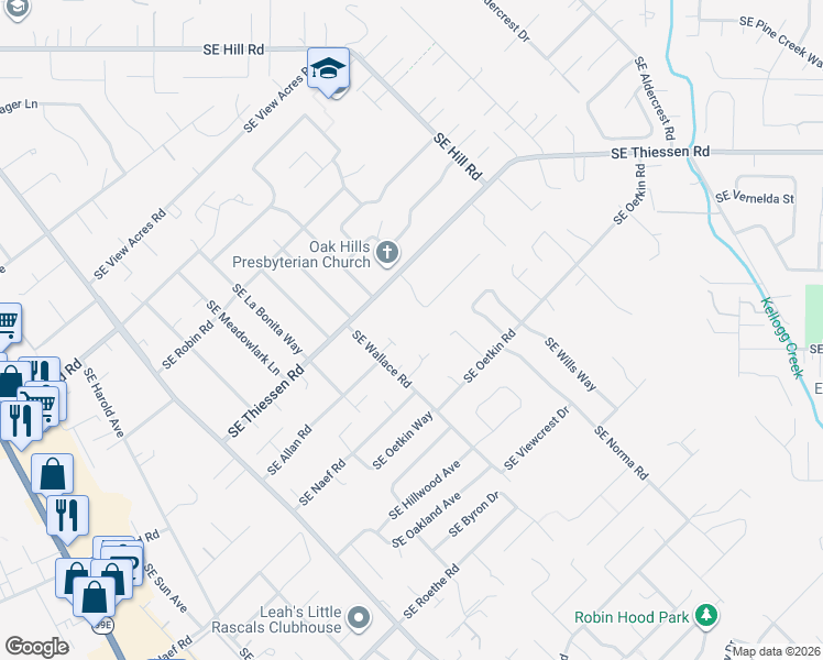 map of restaurants, bars, coffee shops, grocery stores, and more near 5325 Southeast Wallace Way in Milwaukie