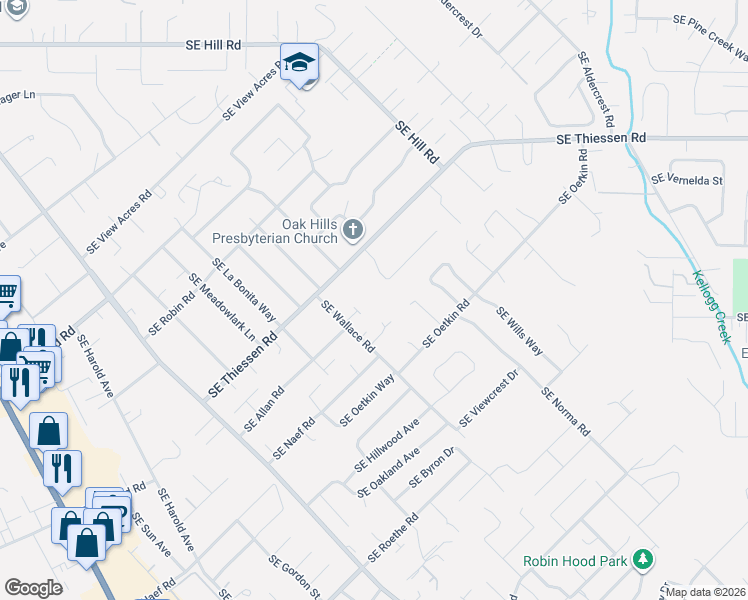 map of restaurants, bars, coffee shops, grocery stores, and more near 5325 Southeast Wallace Way in Milwaukie