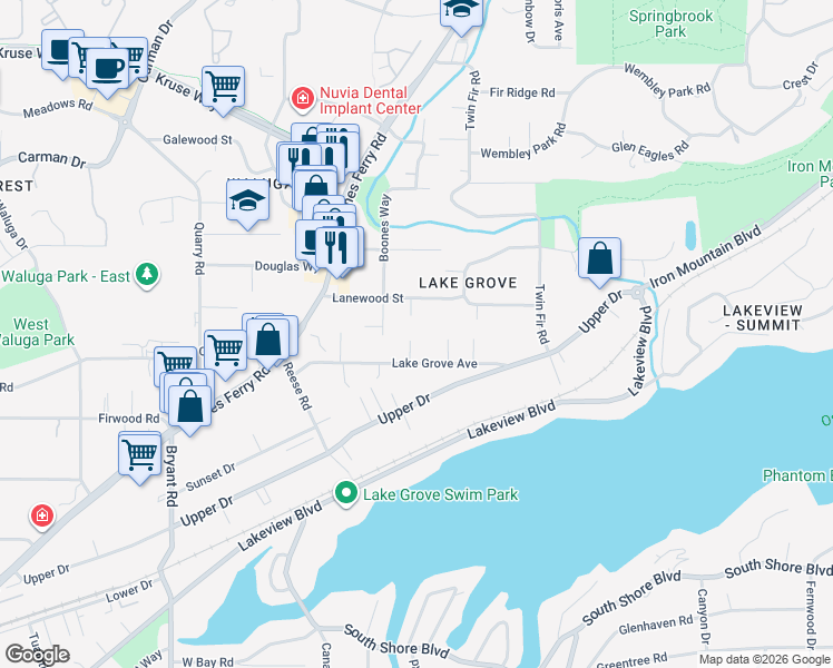 map of restaurants, bars, coffee shops, grocery stores, and more near 3563 Sunwood Court in Lake Oswego