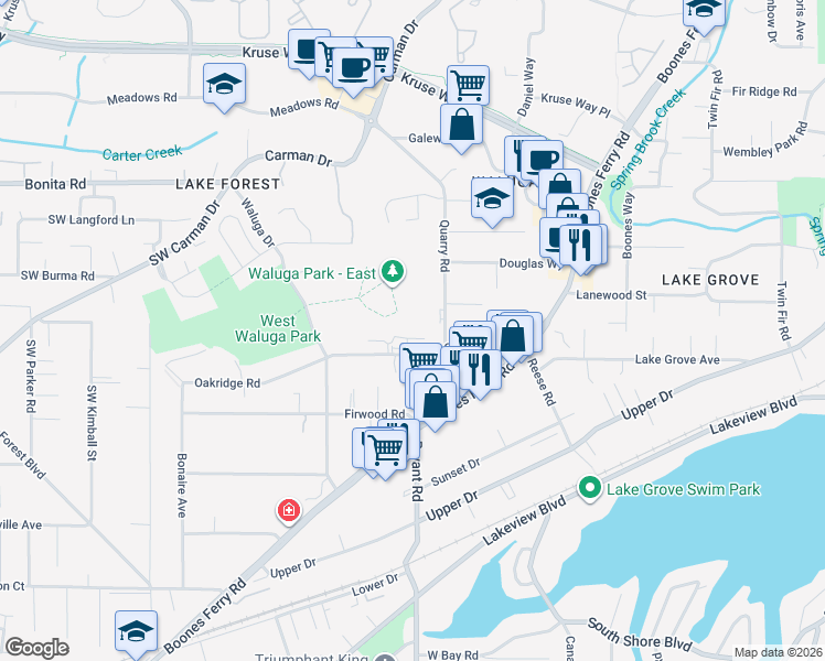 map of restaurants, bars, coffee shops, grocery stores, and more near 4584 Trillium Woods in Lake Oswego