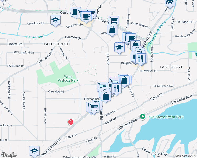 map of restaurants, bars, coffee shops, grocery stores, and more near 4584 Trillium Woods in Lake Oswego