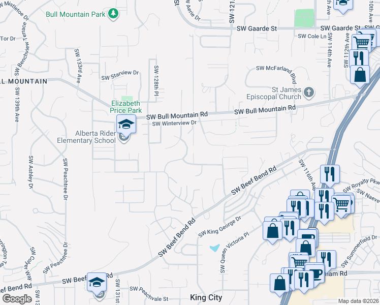 map of restaurants, bars, coffee shops, grocery stores, and more near 14987 Southwest Summerview Drive in Tigard