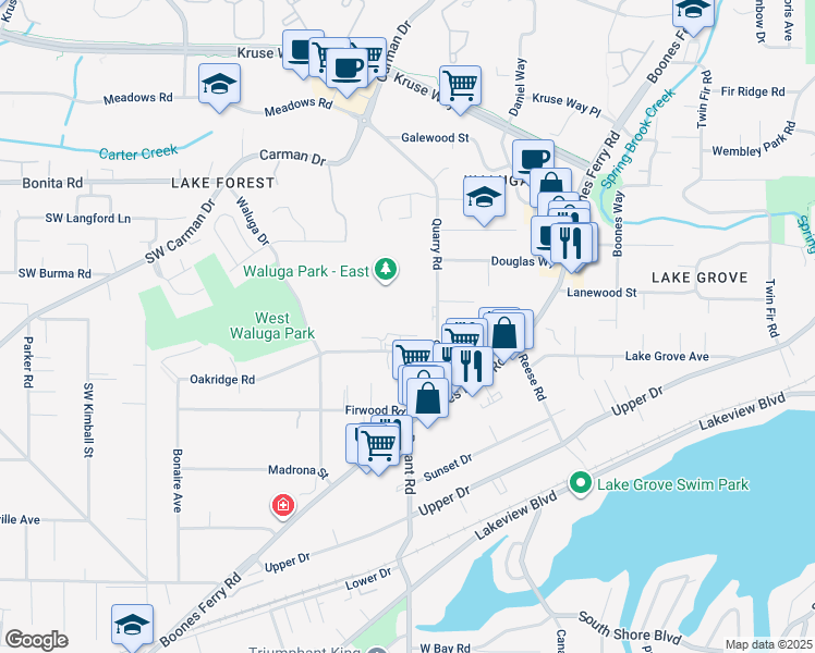 map of restaurants, bars, coffee shops, grocery stores, and more near 4523 Trillium Woods in Lake Oswego