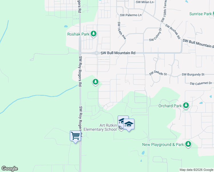 map of restaurants, bars, coffee shops, grocery stores, and more near 16636 Southwest Darling Lane in Sherwood