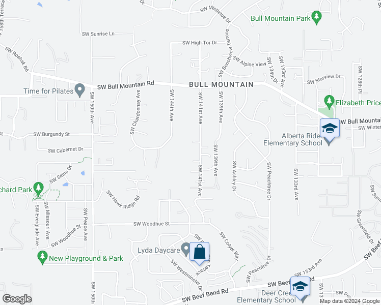 map of restaurants, bars, coffee shops, grocery stores, and more near 14995 Southwest 141st Avenue in Portland