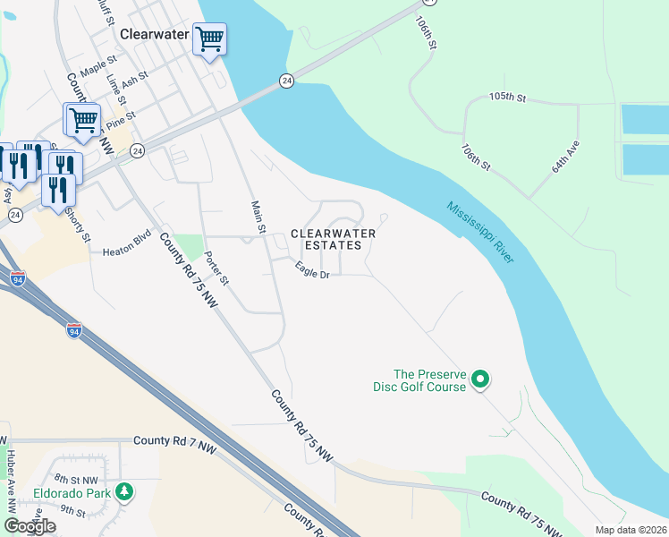 map of restaurants, bars, coffee shops, grocery stores, and more near 232 Goldfinch Lane in Clearwater