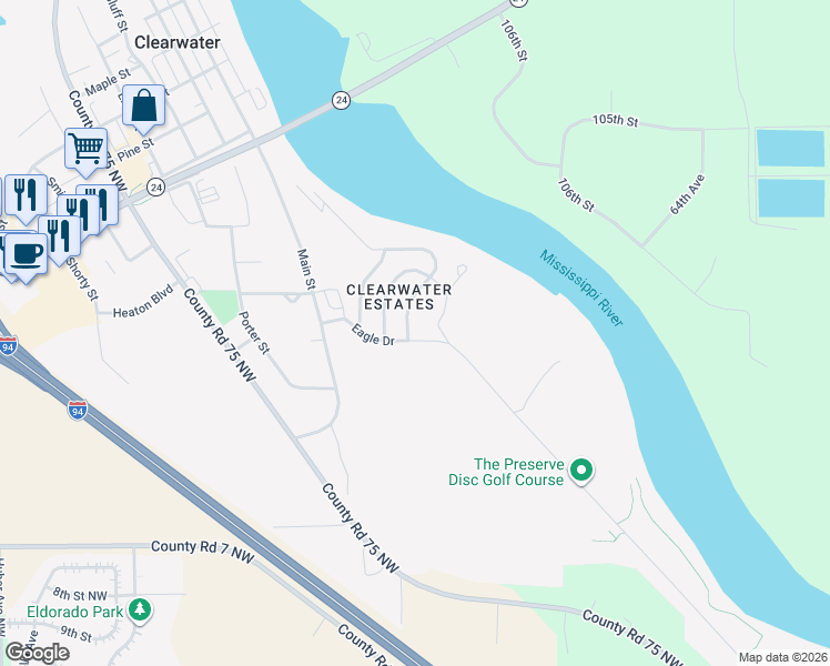 map of restaurants, bars, coffee shops, grocery stores, and more near 232 Goldfinch Lane in Clearwater