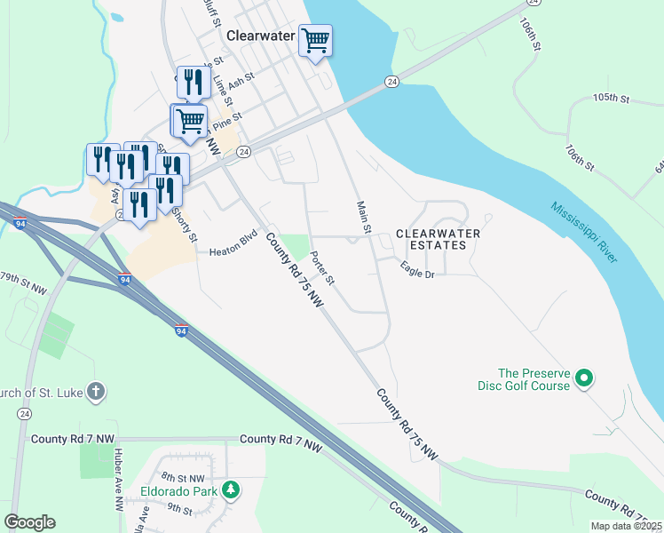 map of restaurants, bars, coffee shops, grocery stores, and more near 1135 Porter Street in Clearwater