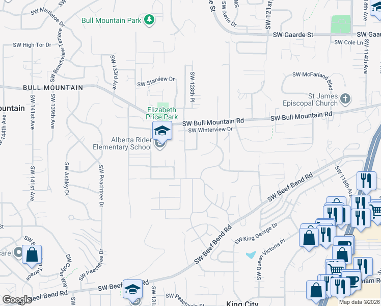 map of restaurants, bars, coffee shops, grocery stores, and more near 14992 Southwest Lookout Drive in Tigard