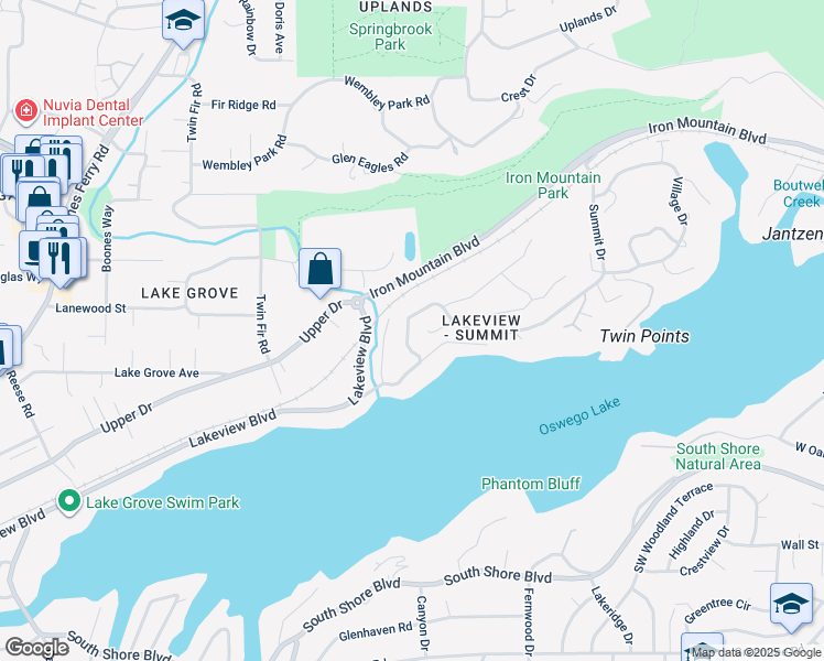 map of restaurants, bars, coffee shops, grocery stores, and more near 2348 Summit Drive in Lake Oswego