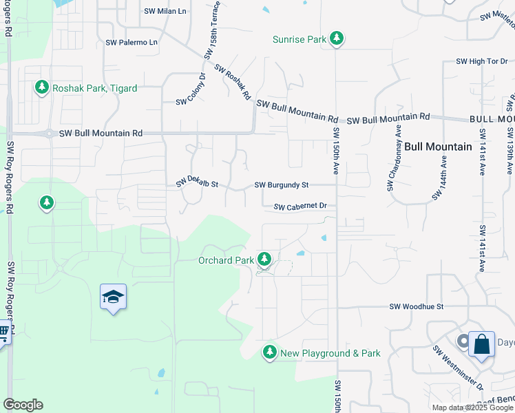 map of restaurants, bars, coffee shops, grocery stores, and more near 15047 Southwest 154th Avenue in Tigard