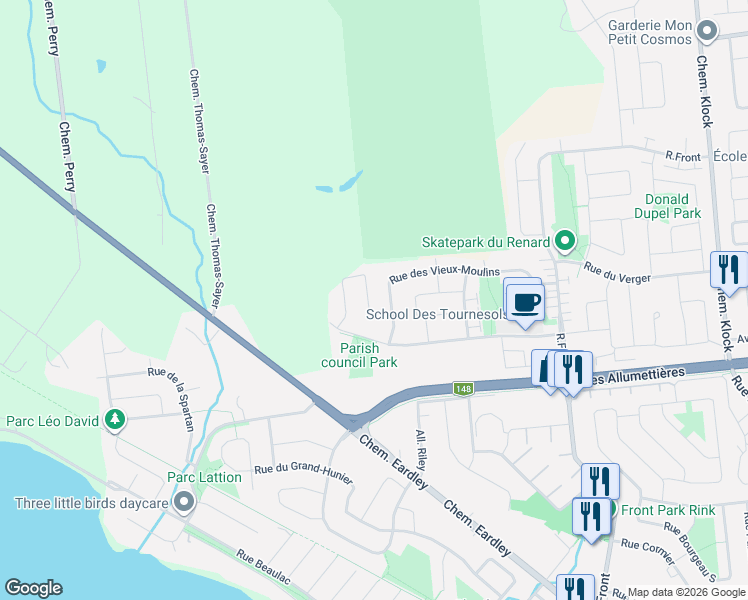 map of restaurants, bars, coffee shops, grocery stores, and more near 43 Rue des Alluchons in Gatineau