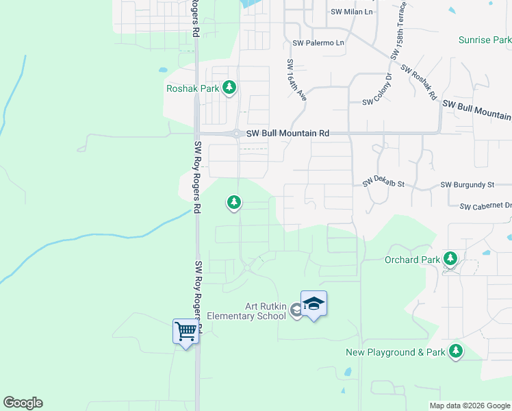map of restaurants, bars, coffee shops, grocery stores, and more near 14992 Southwest Roy Rogers Road in Sherwood
