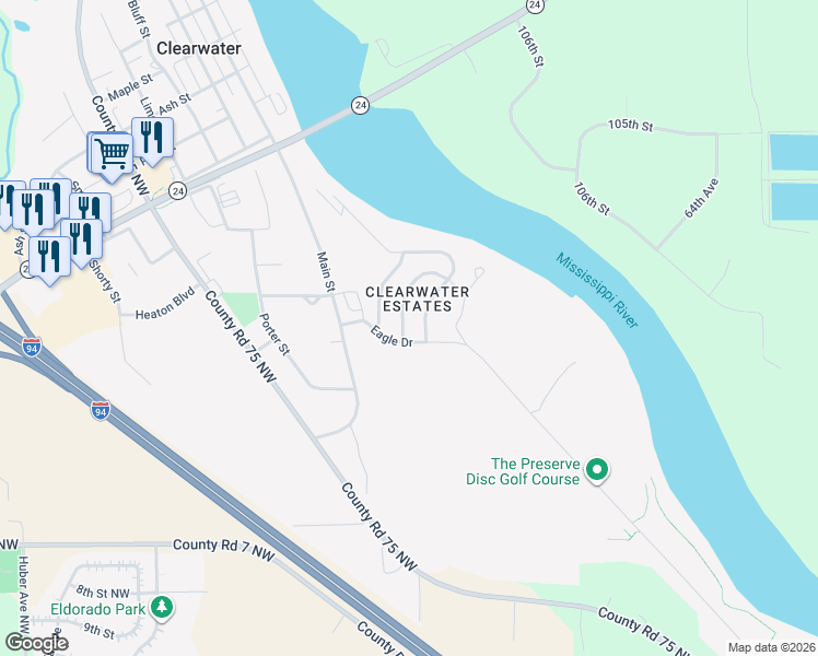 map of restaurants, bars, coffee shops, grocery stores, and more near 152 Cardinal Lane in Clearwater