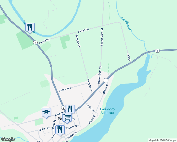 map of restaurants, bars, coffee shops, grocery stores, and more near Templar Street in Parrsboro