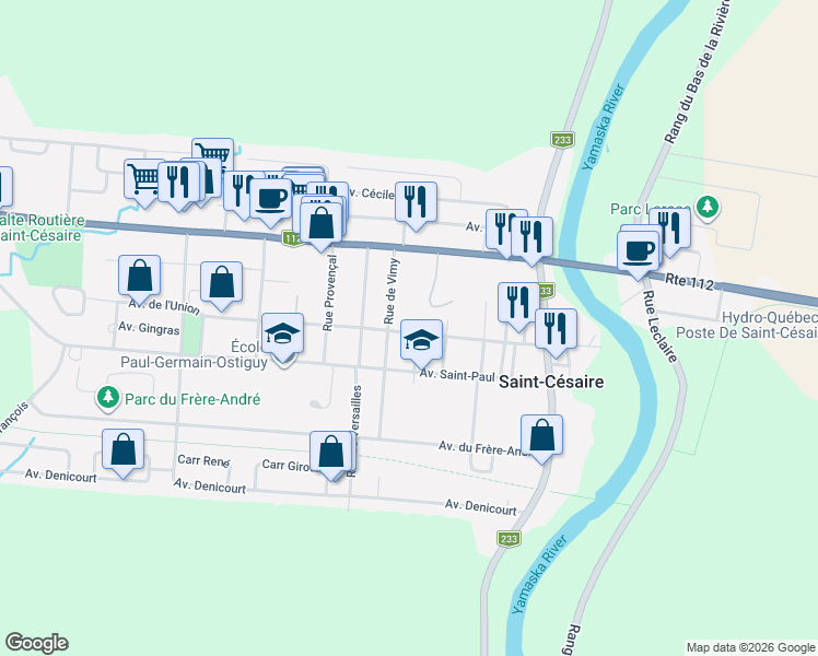 map of restaurants, bars, coffee shops, grocery stores, and more near 1512 Avenue de l'Union in Saint-Césaire