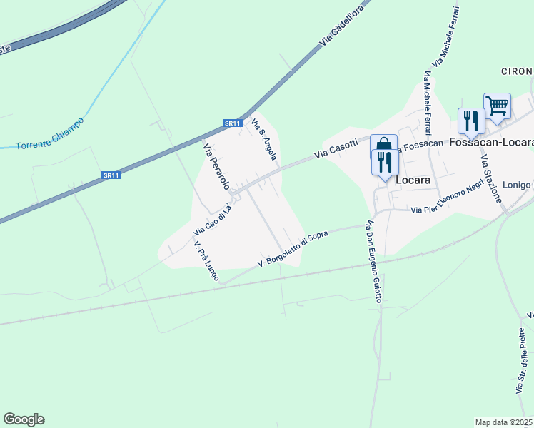 map of restaurants, bars, coffee shops, grocery stores, and more near 22 Via Barbarani Berto in Locara