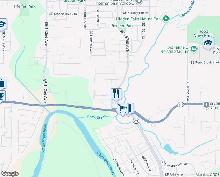 map of restaurants, bars, coffee shops, grocery stores, and more near 15205 Southeast Michelle Drive in Clackamas County
