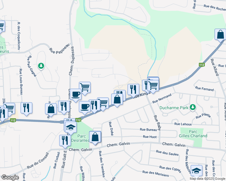 map of restaurants, bars, coffee shops, grocery stores, and more near 2020 Rue André-Breton in Sherbrooke