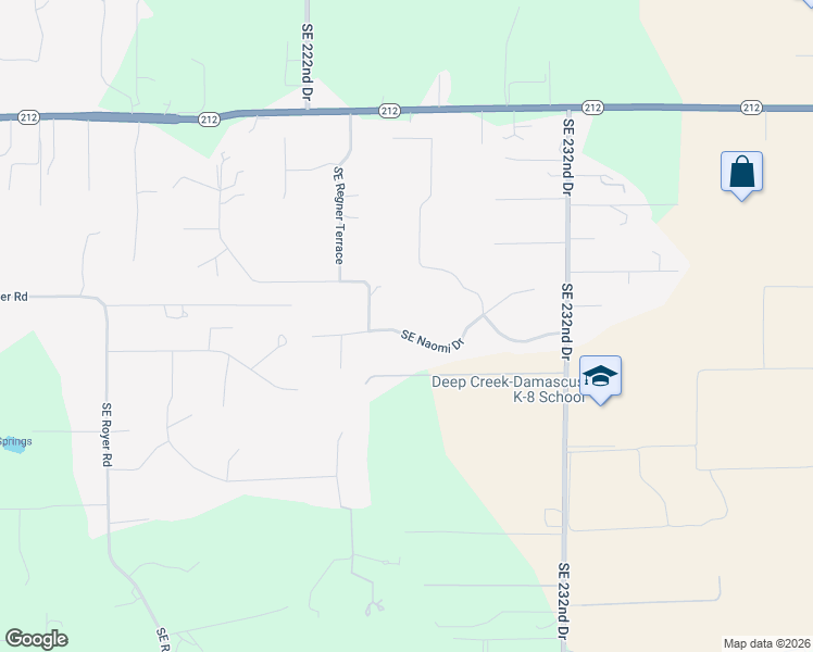 map of restaurants, bars, coffee shops, grocery stores, and more near 22625 Southeast Naomi Drive in Damascus