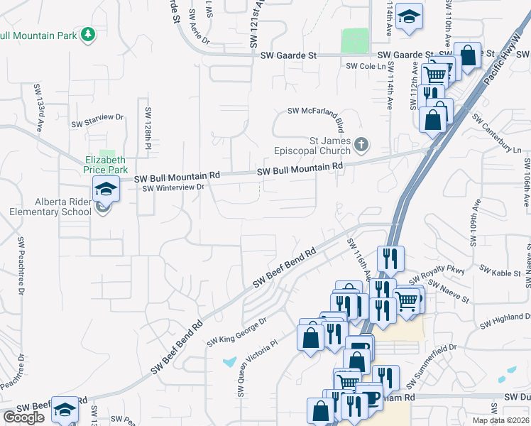 map of restaurants, bars, coffee shops, grocery stores, and more near 12070 Southwest Stringer Lane in Tigard