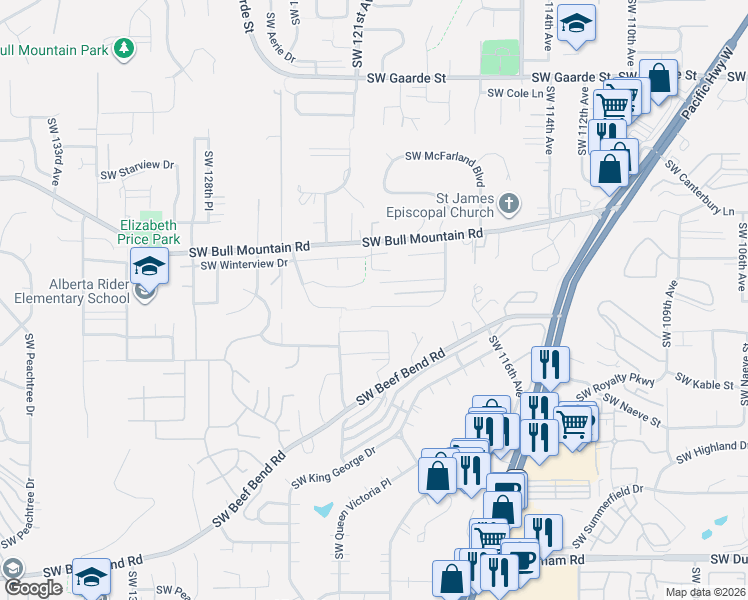 map of restaurants, bars, coffee shops, grocery stores, and more near 12087 Southwest Aspen Ridge Drive in Tigard