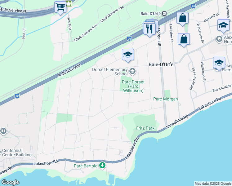 map of restaurants, bars, coffee shops, grocery stores, and more near 692 Rue Victoria in Baie-d'Urfé