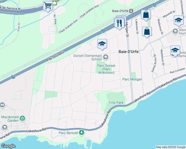 map of restaurants, bars, coffee shops, grocery stores, and more near 692 Rue Victoria in Baie-d'Urfé