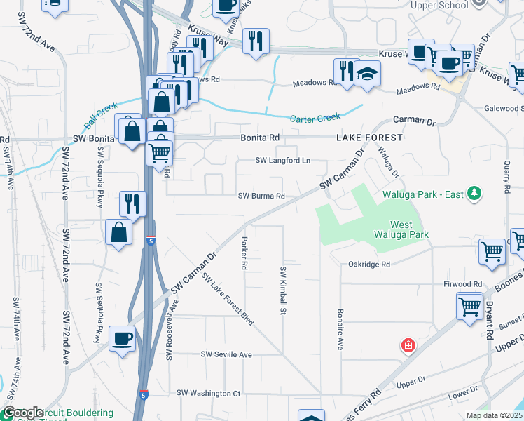 map of restaurants, bars, coffee shops, grocery stores, and more near 5835 Carman Drive in Lake Oswego