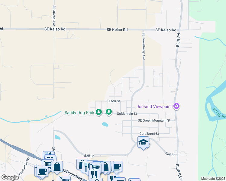 map of restaurants, bars, coffee shops, grocery stores, and more near 36913 Salmonberry Ave in Sandy