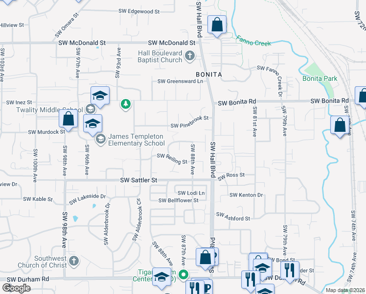 map of restaurants, bars, coffee shops, grocery stores, and more near 14865 Southwest 89th Court in Tigard