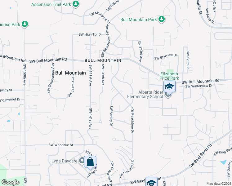 map of restaurants, bars, coffee shops, grocery stores, and more near 14883 Southwest Ashley Drive in Tigard
