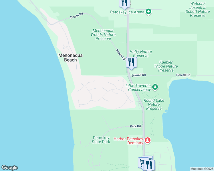 map of restaurants, bars, coffee shops, grocery stores, and more near 2755 Harbor-Petoskey Road in Petoskey