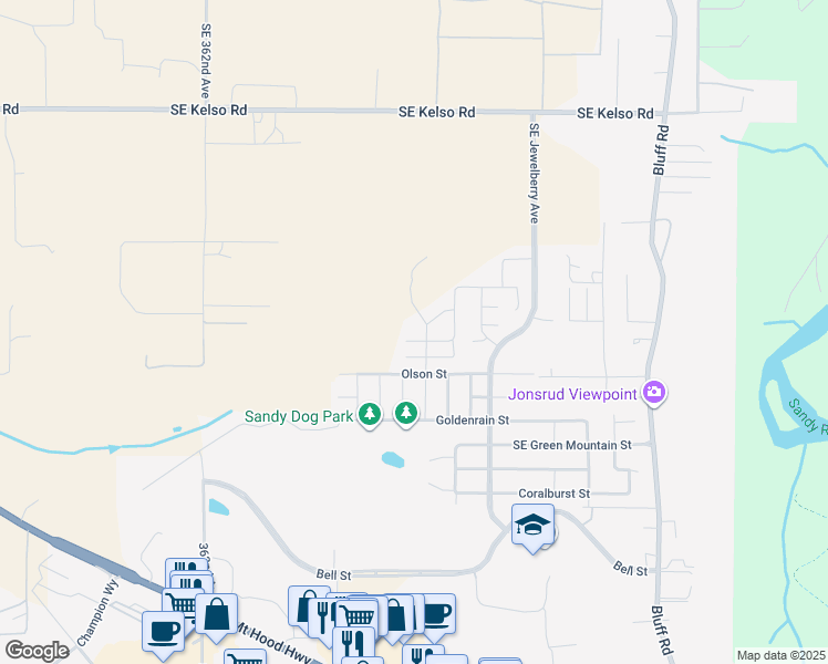 map of restaurants, bars, coffee shops, grocery stores, and more near 36913 Salmonberry Ave in Sandy