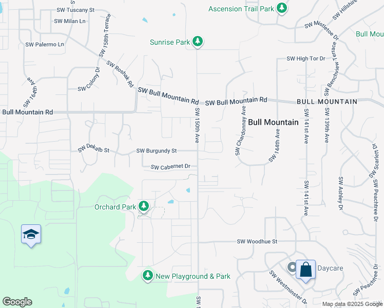 map of restaurants, bars, coffee shops, grocery stores, and more near 15030 Southwest Burgundy Street in Portland