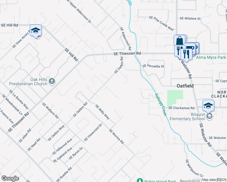 map of restaurants, bars, coffee shops, grocery stores, and more near 15300 Southeast Minerva Road in Milwaukie