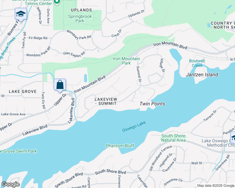 map of restaurants, bars, coffee shops, grocery stores, and more near 2020 Ridgewood Lane in Lake Oswego