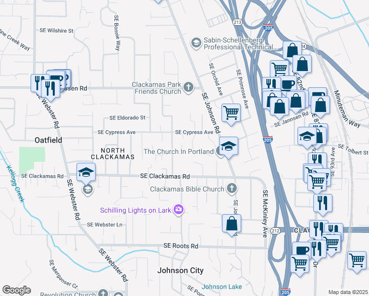 map of restaurants, bars, coffee shops, grocery stores, and more near 8073 Southeast Rofini Court in Milwaukie