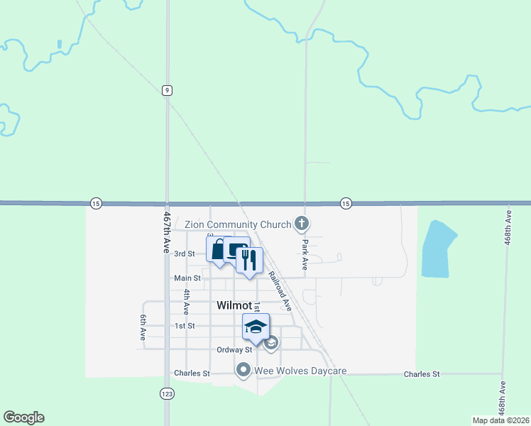 map of restaurants, bars, coffee shops, grocery stores, and more near in Wilmot