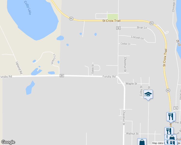 map of restaurants, bars, coffee shops, grocery stores, and more near 909 Gable Street in Taylors Falls